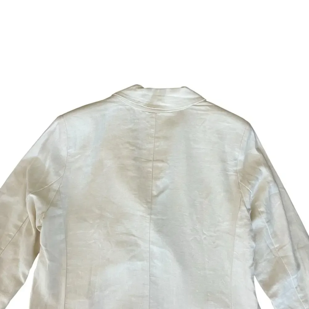 L*Space Women’s Rhodes White Cream Linen Cotton Double Breasted Long Blazer S